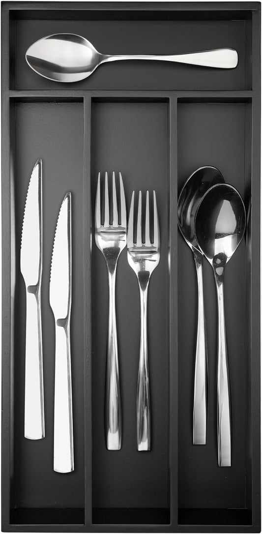Silverware Organizer Small Bamboo Kitchen Drawer Organizer Utensil Organizer Silverware Holder Cutlery Organizer in drawer Flatware Organizer Tray (Black 4 Slots)