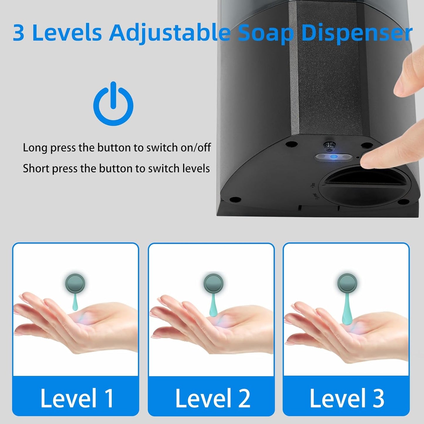 Automatic Soap Dispenser, Wall Mounted Liquid Soap Dispenser 24.6oz/700ml with Infrared Sensor, Touchless Battery Operated Hand Soap Dispenser with 3 Adjustable Soap Levels for Bathroom (Black)