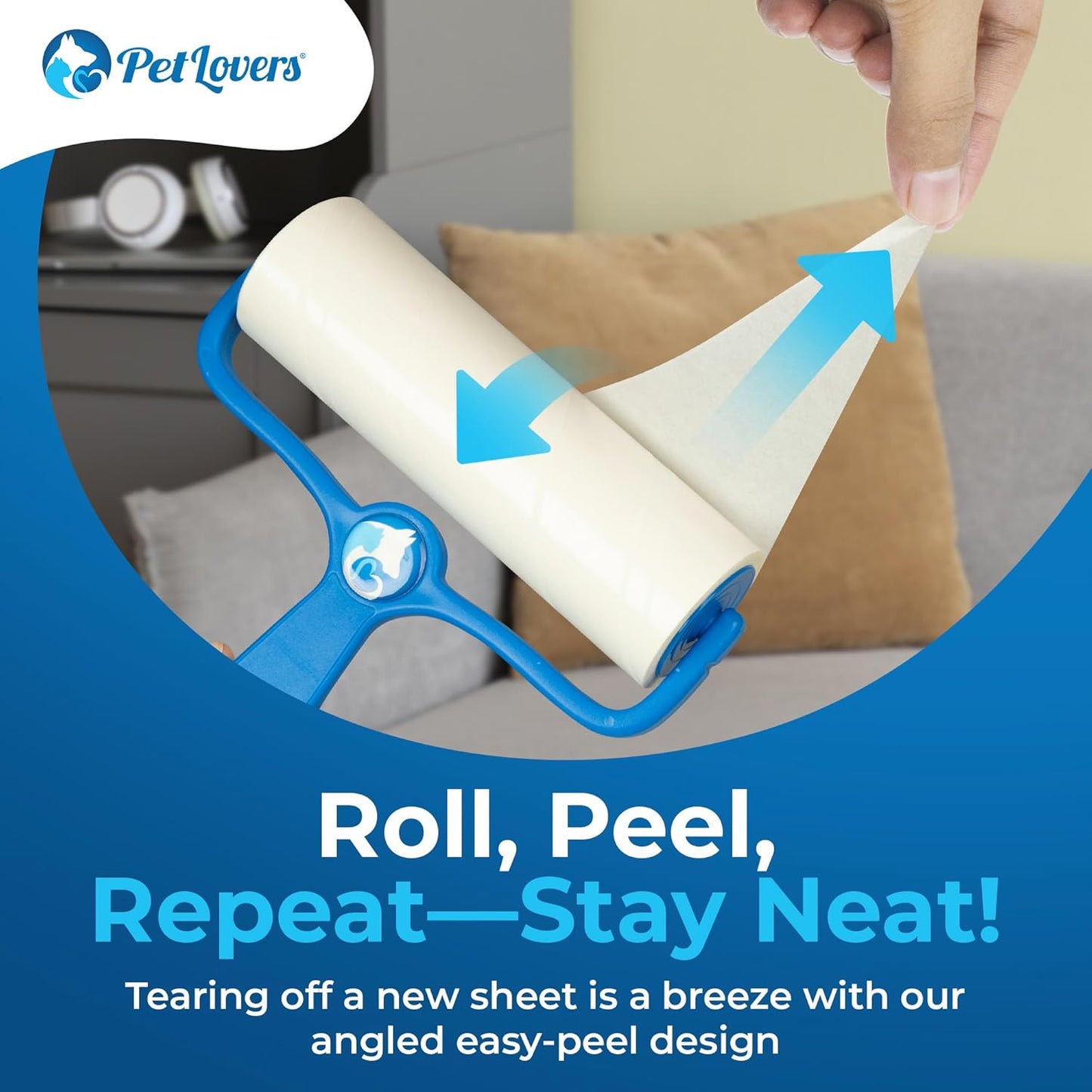 PetLovers 6.3" Large Lint Roller for Pet Hair Extra Sticky 270 Sheets, Ideal for Pet Hair Removal from Furniture & Clothes, Dog and Cat Lint Remover 3 Pack