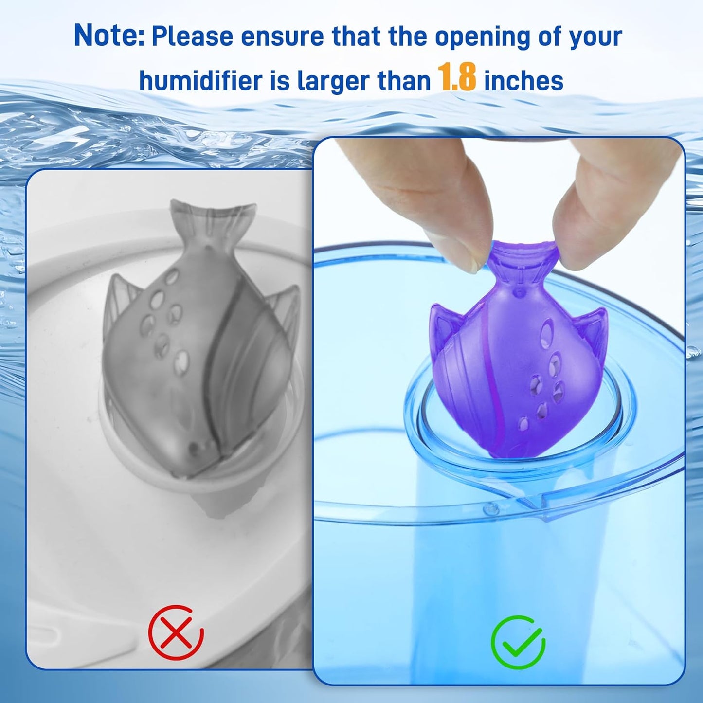 Funmit 6 Pack Universal Humidifier Cleaner Fish Compatible with Almost All Humidifiers and Fish Tanks, Purifies Water, Prevents Hard Water Build-Up, Reduces Scale, Purple