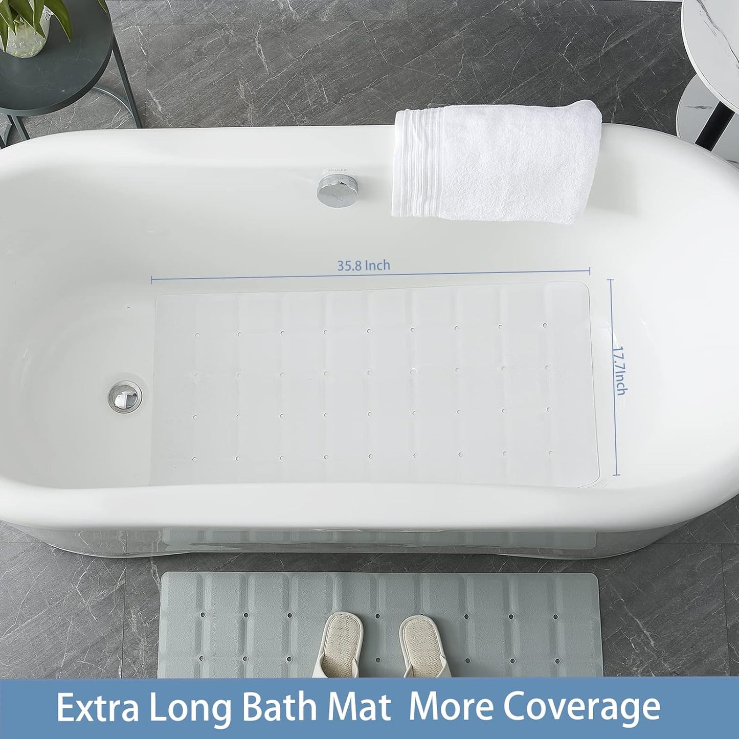 Foldable Silicone Bathtub Mat: Jumbo Size Heavy Duty Safety Bath Mat for Tub Without Suction Cups Non Slip Bath & Shower Mat for Textured, Reglazed, Refinished Tub (White, 35.8 x 17.7)