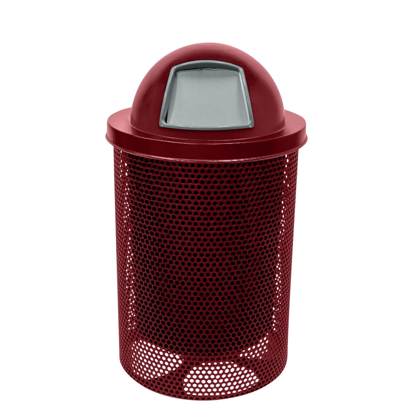 COATEDOUTDOORFURNITURE RDT-P-BUR Heavy Duty Round Trash Receptacle with Dome Top, Liner Included, 32 Gallon, Burgundy, Made in America