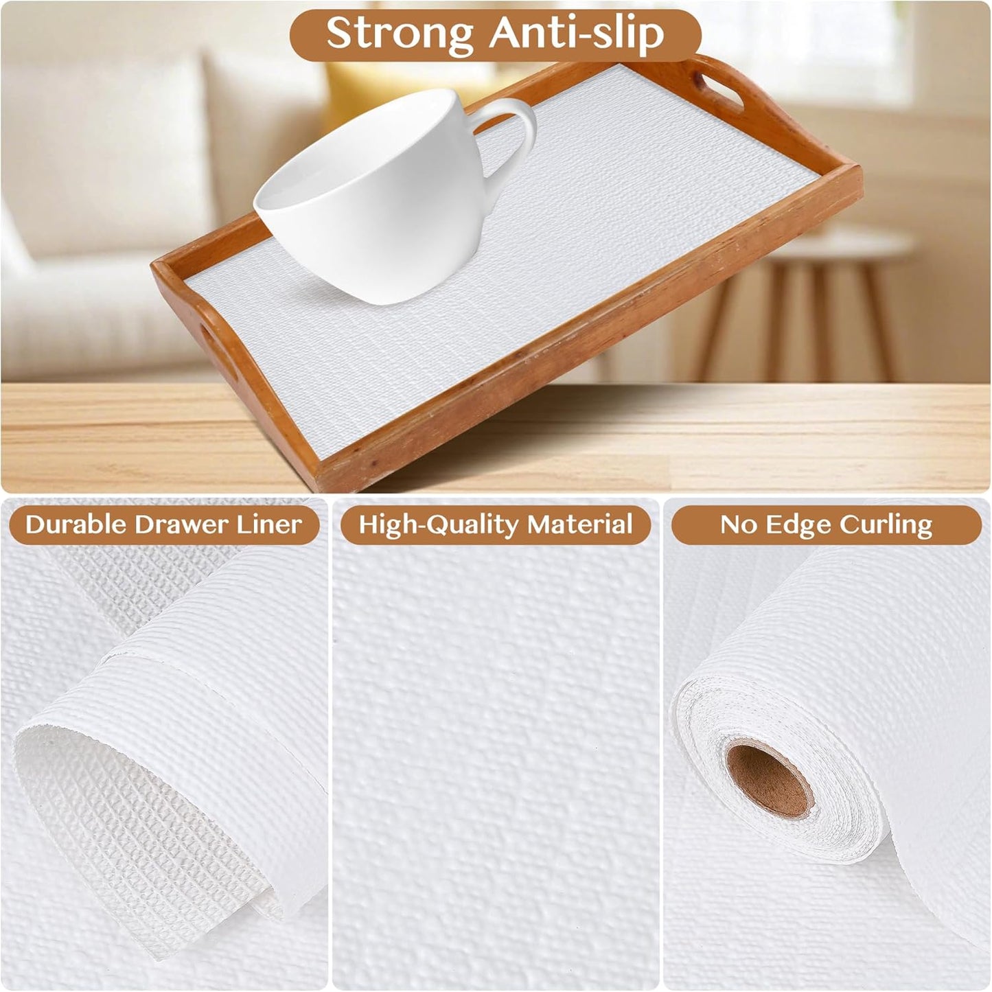 Non-Adhesive Shelf and Drawer Liner for Kitchen Cabinets, 12 in x 20FT Strong Non-Slip Cabinet Liners for Shelves, Refrigerator, Pantry Storage, Bathroom Closet, Easy to Clean & Cut, White