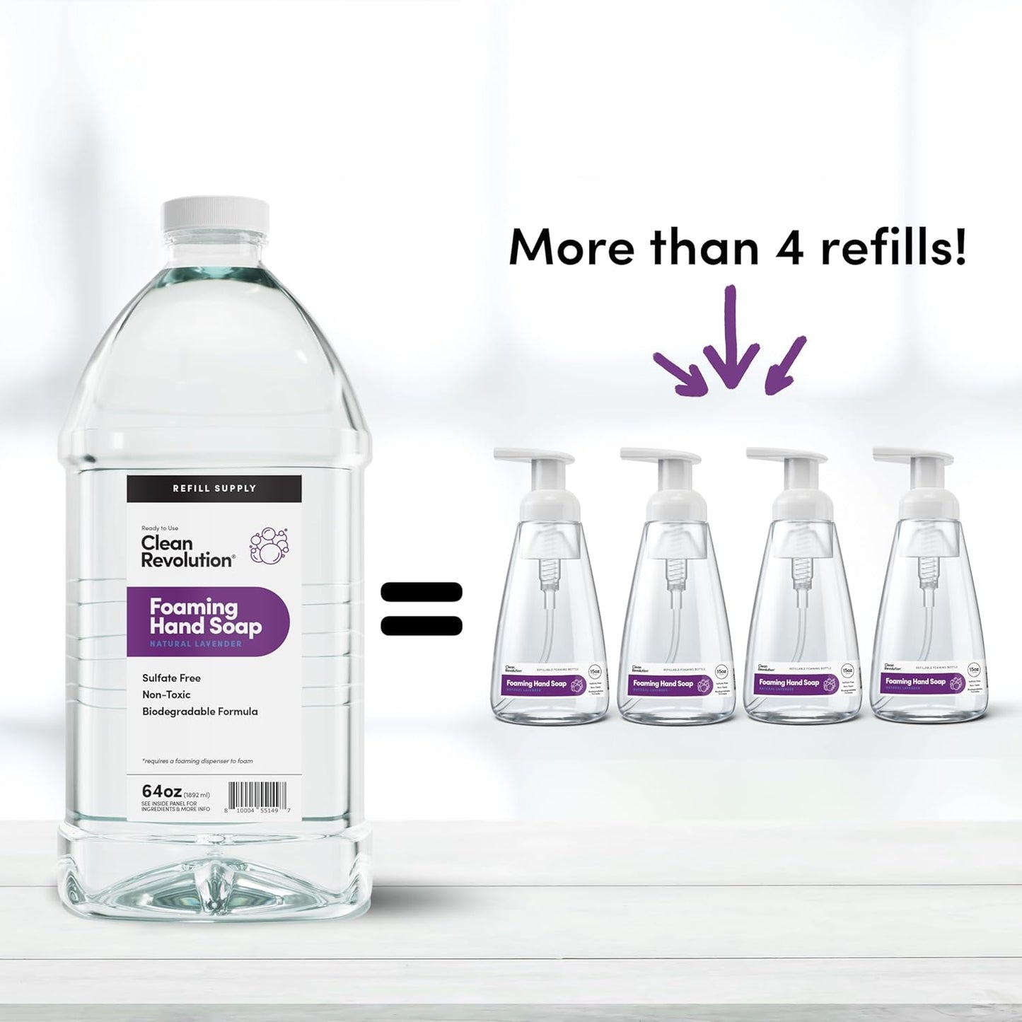 Clean Revolution Foaming Hand Soap Refill Supply Container, Ready to Use Formula, Natural Lavender Fragrance, 64 Fl Oz (Pack of 1)
