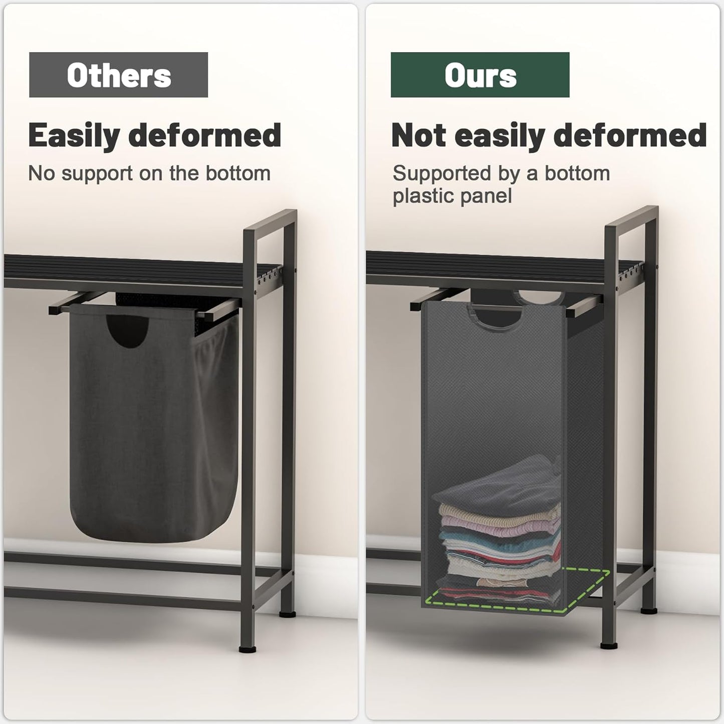 Laundry Hamper, Laundry Sorter with 2 Pull-Out Removable Oxford Fabric Bags Cloth Laundry Basket 2 x 10 Gallons (Grey and Charcoal Black)