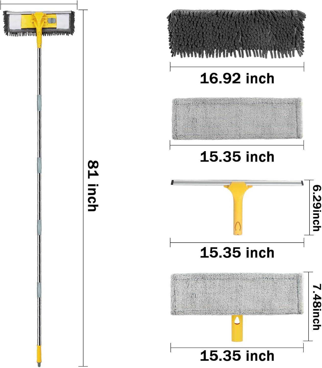 81" Long Handle Window Cleaner Tool Squeegee with Extension Pole, 2 in 1 Large Surface Window Cleaning Kit, Professional Window Washing Kit for High Windows Glass Car Mirror Solar Panel