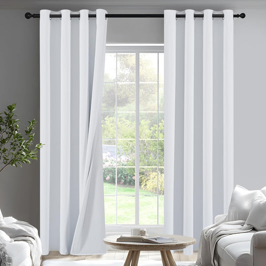 PONY DANCE White Total Blackout Curtains 84 inch Length 2 Panels Set, 100% Black Out Grommet Thermal Insulated Drapes for Bedroom, Noise Reducing Window Treatments for Living Room, 42" W x 84" L