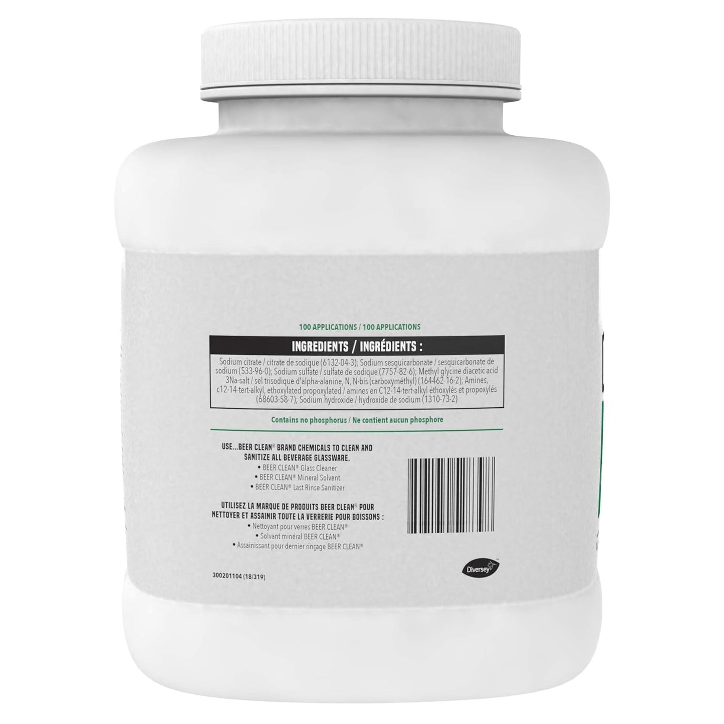 Diversey Glass Cleaner, Unscented, Powder, 4 Lb. Container