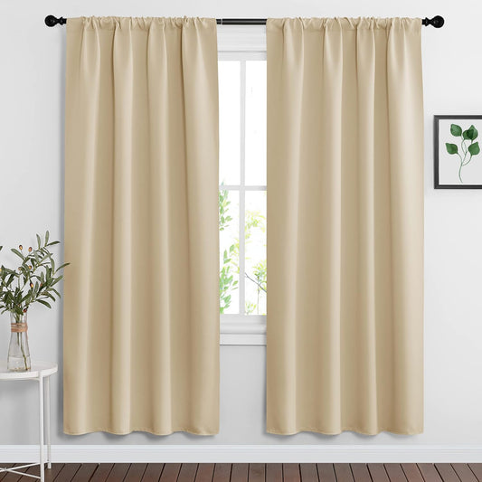 RYB HOME Blackout Shades Curtains Window Dressing (Width 42 by Height 72 in, Biscotti Beige, 2 Pcs) Energy Saving Curtain Draperies Soft Solid Polyester for Kitchen Bedroom
