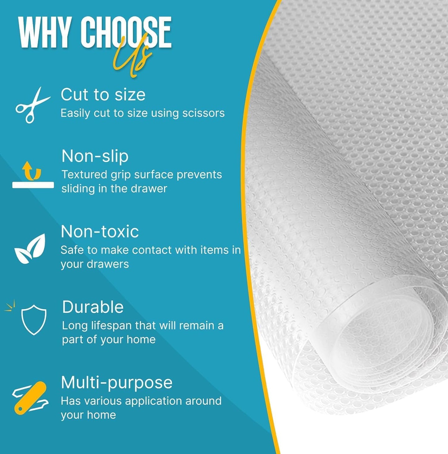 Shelf Liner Drawer Liner for Kitchen Cabinets Non-Adhesive by Linda’s Essentials (12 x 60 Inches) - Non-Slip Easy Clean Kitchen Cabinet and Cupboard Protector, Waterproof Mat, Clear Roll