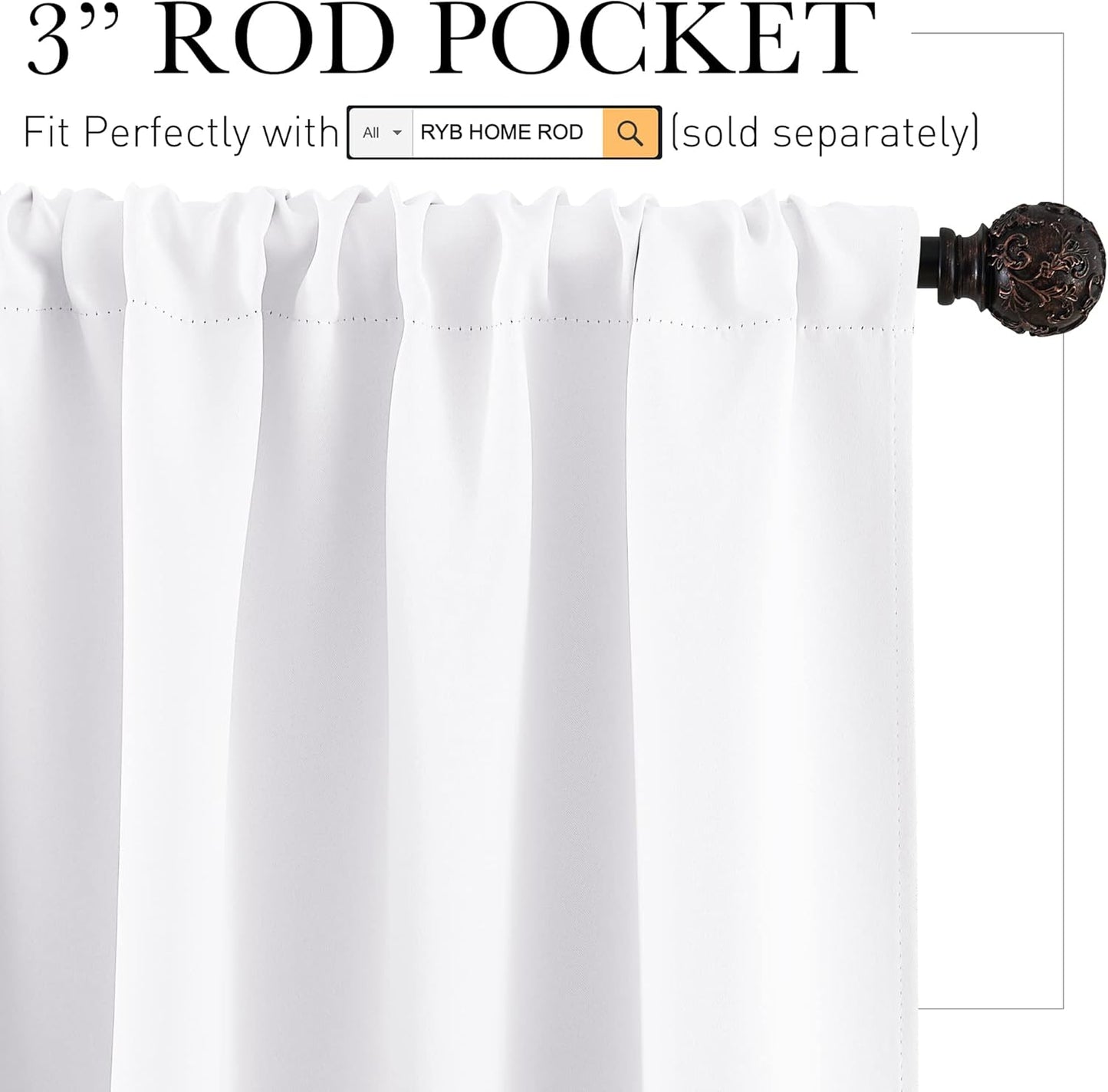 RYB HOME Short Curtains 45 inch 2 Panels Set, Room Darkening Small Window Drapes Thermal Insulated Cafe Curtains for Kitchen Dorm Transit Van, W 29 x L 45 inch, Pure White