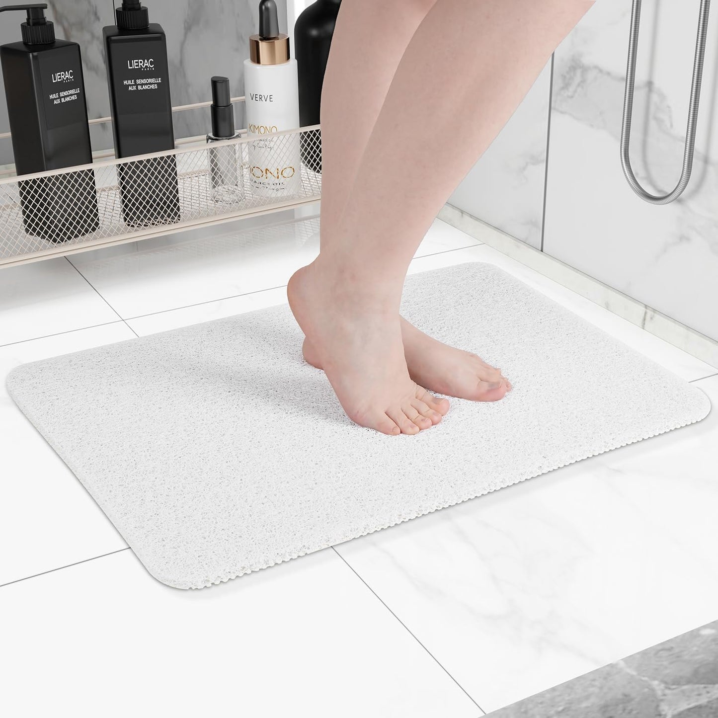 Non-Slip Bathtub Mat, Anti Slip Shower Mat, Fast Drying Bathtub Mats, Foot Scrubber Mat, Anti Slip Mat for Tub, Floor, Bathroom, Kitchen, Home, Hotel (White 24"×16")