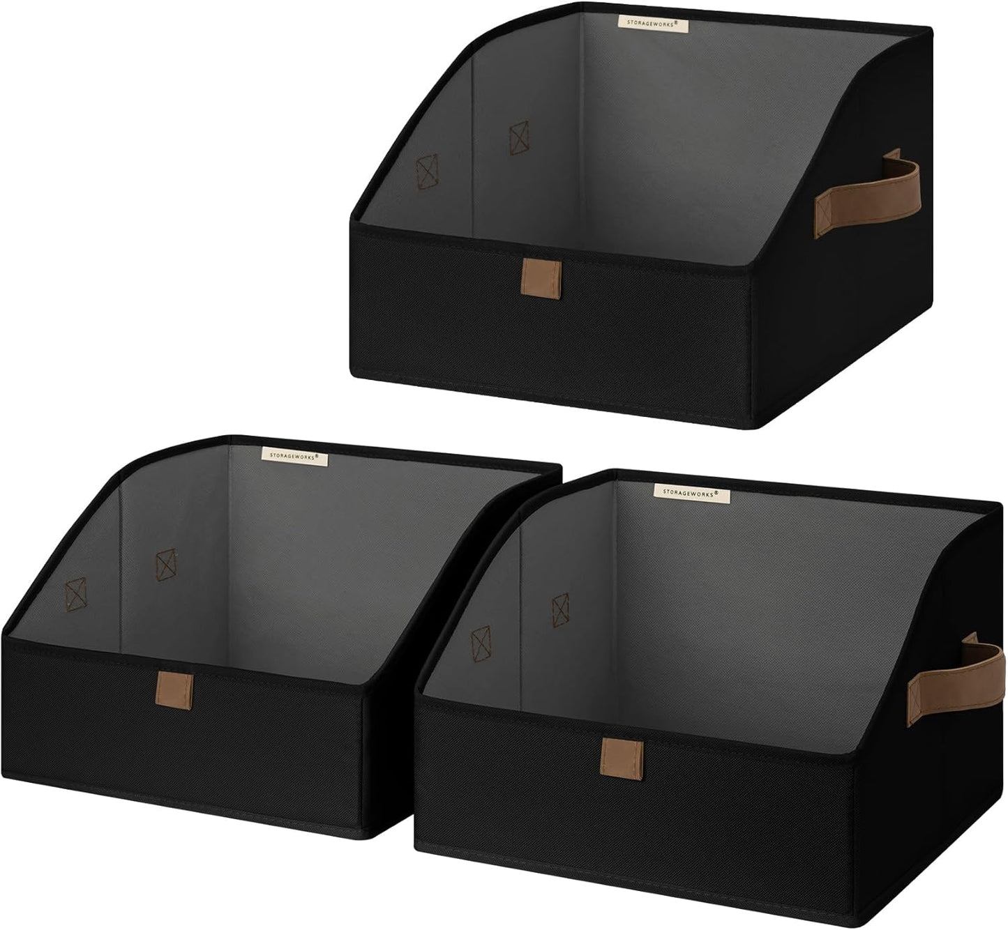 StorageWorks Closet Storage Bins, Trapezoid Organizer Box for Shelves, Fabric Clothes Bin, Foldable Organizing Baskets with Handles, Small, Black, 3-Pack