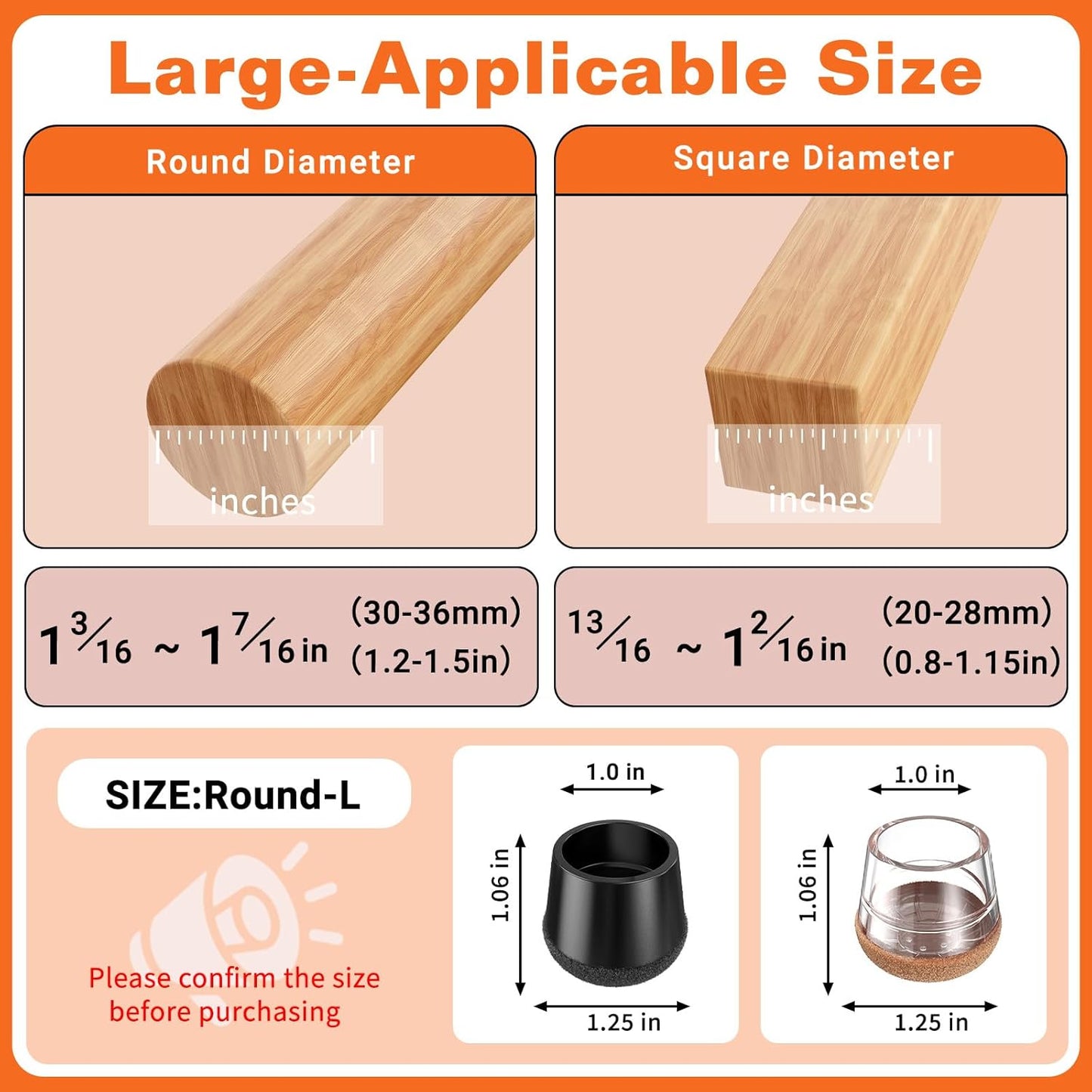 Chair Leg Floor Protectors Large 24Pcs,Silicone Chair Leg Protectors for Hardwood Floors/Tiles,360°Wrapped Felt Bottom to Prevent Scratch and Reduce Noise, Round Clear