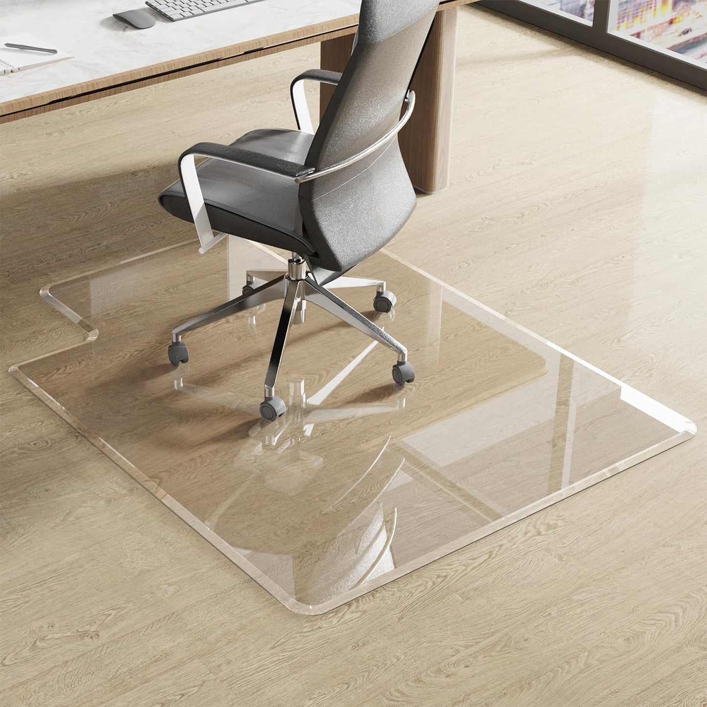 Beveled Edge Irregular Office Chair Mat with Lip for Carpet or Hardwood Floor Crystal Clear 48" x 60" Smooth Glide and Easy Roll On/Off, Heavy Duty and Non-Slip Pad Floor Chair Mat with Lip