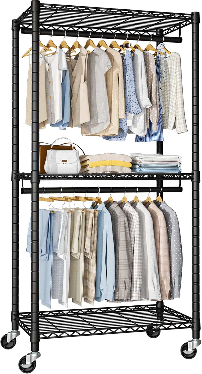 FUTASSI Heavy-Duty Portable Closet, 30"W x 14"D x 76"H, Black, Carbon Steel