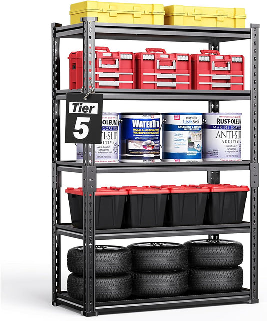 TigerParty 2050LBS Heavy Duty Garage Shelving, 5-Tier Adjustable Storage Shelves, Metal Shelving Unit and Storage Rack for Pantry, Basement, Warehouse, 72" H x 36" W x 16" D, Melamine Faced Board
