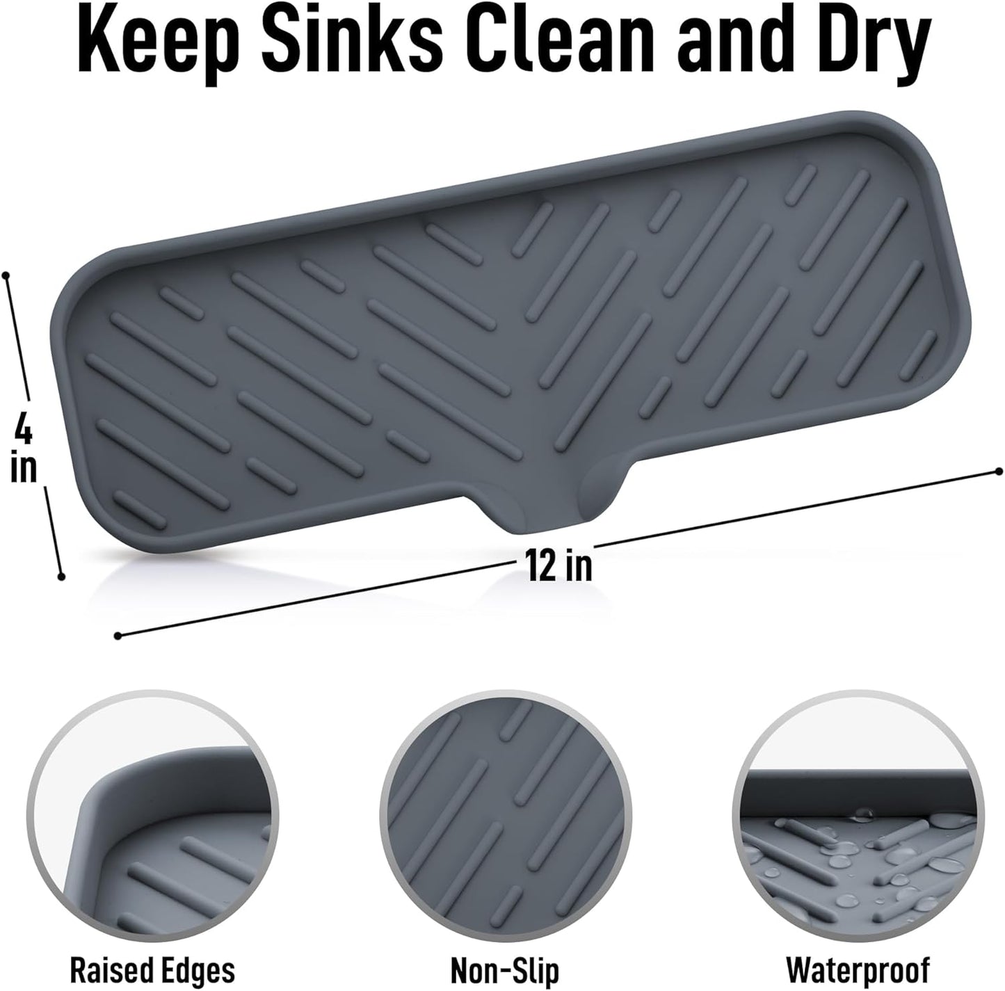 Zulay Large Silicone Sponge Holder (12x4) – Flexible Sink Organizer Tray for Kitchen & Bathroom – Multipurpose Soap Dish for Sponges, Makeup, Trinkets & More (Grey)