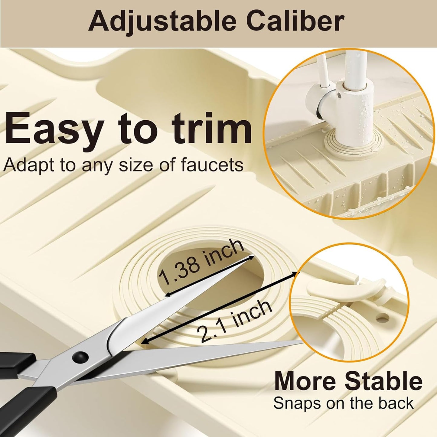 Silicone Faucet Mat with Sponge Holder, Sink Splash Guard, Faucet Draining Mat for Kitchen Bathroom, 5° Slope Split-flow Drainage, Sink Dry and Tidy Organizer, Gray