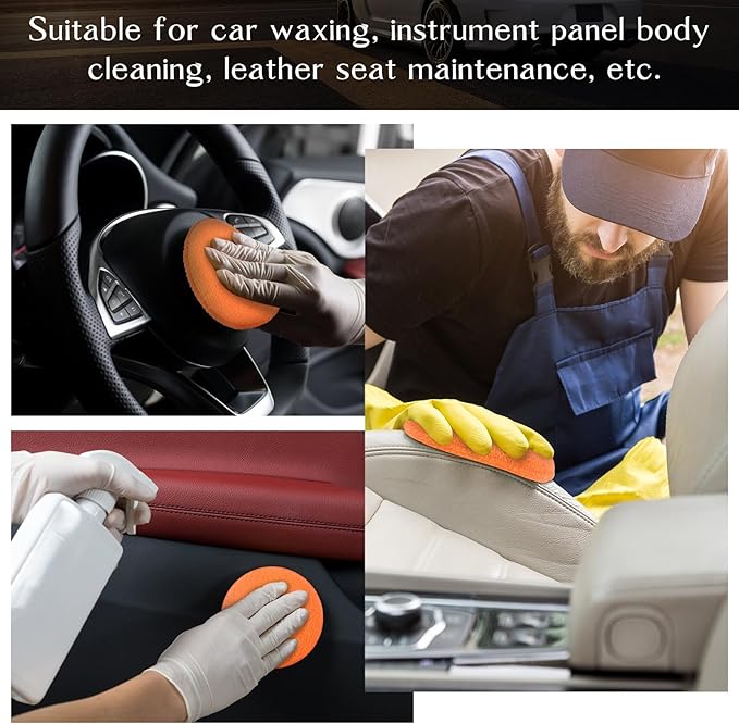 Tanlade 50 Pcs Car Detailing Microfiber Applicator Pad Wax Applicator Wash Microfiber Pads, 5 Inch Diameter (Orange)
