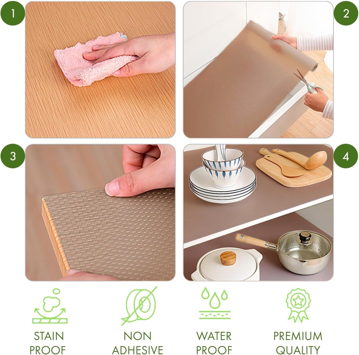 EVALAND 12" x 33 FT Non-Slip Shelf Liner, Non-Adhesive, BPA-Free, Waterproof Pantry Liner for Shelves, Easy to Cut, Oil-Proof Shelf Liners for Kitchen, Cabinets, Drawers, Refrigerator, Beige