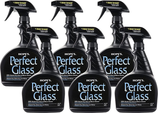 HOPE'S Perfect Glass Cleaner Spray, Streak-Free, Ammonia-Free Window, Mirror, Screen, Tinted Glass, and Shower Door Cleaner, Indoor and Outdoor Glass Surfaces, 32 Fl Oz, Pack of 6