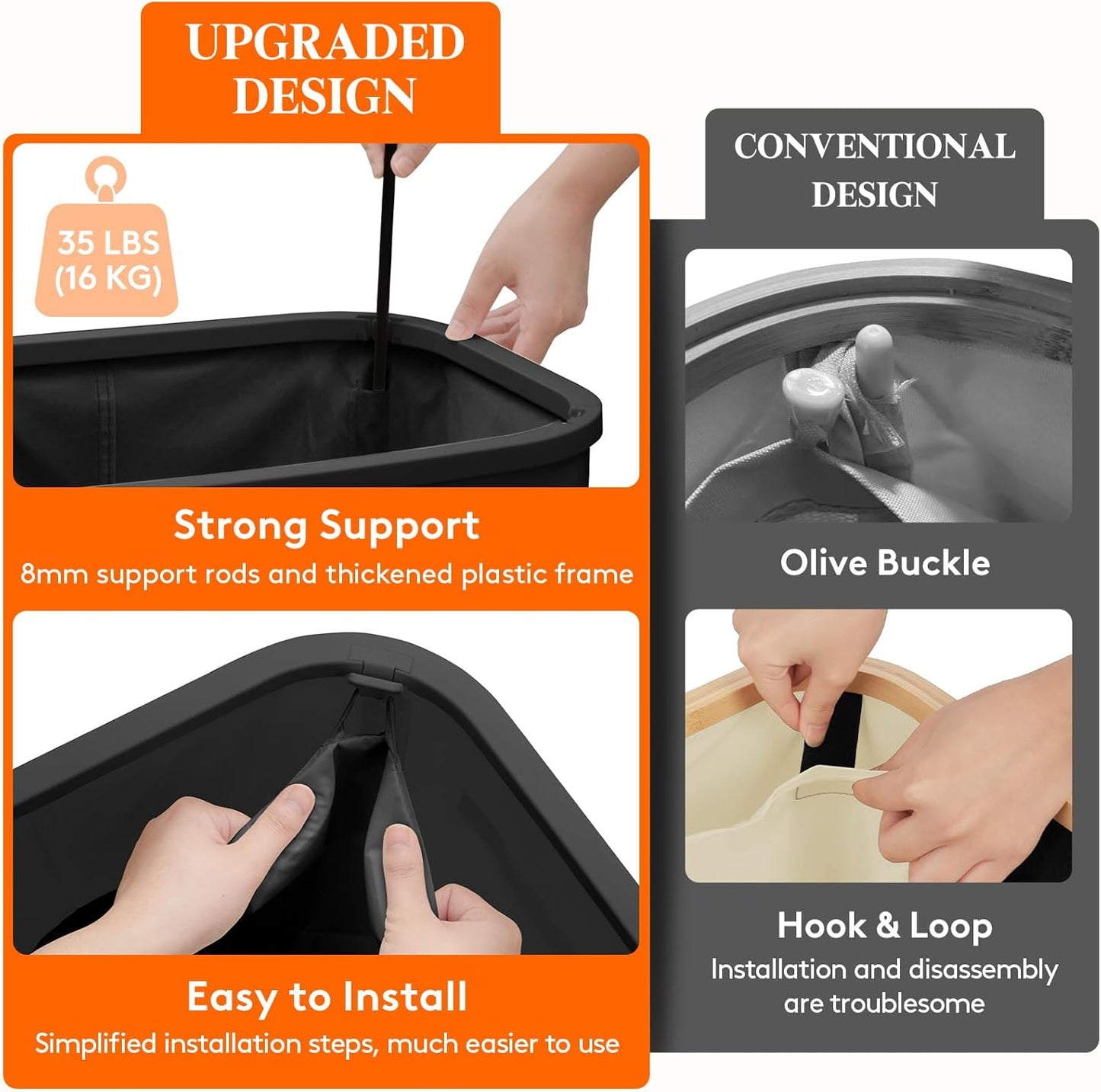 Lifewit 75L Slim Laundry Basket with Lid, Narrow Large Laundry Hamper with Plastic Handles and Removable Bag, Tall Foldable Dirty Clothes Hampers for Laundry Room, Bedroom, Bathroom, Dorm, Black