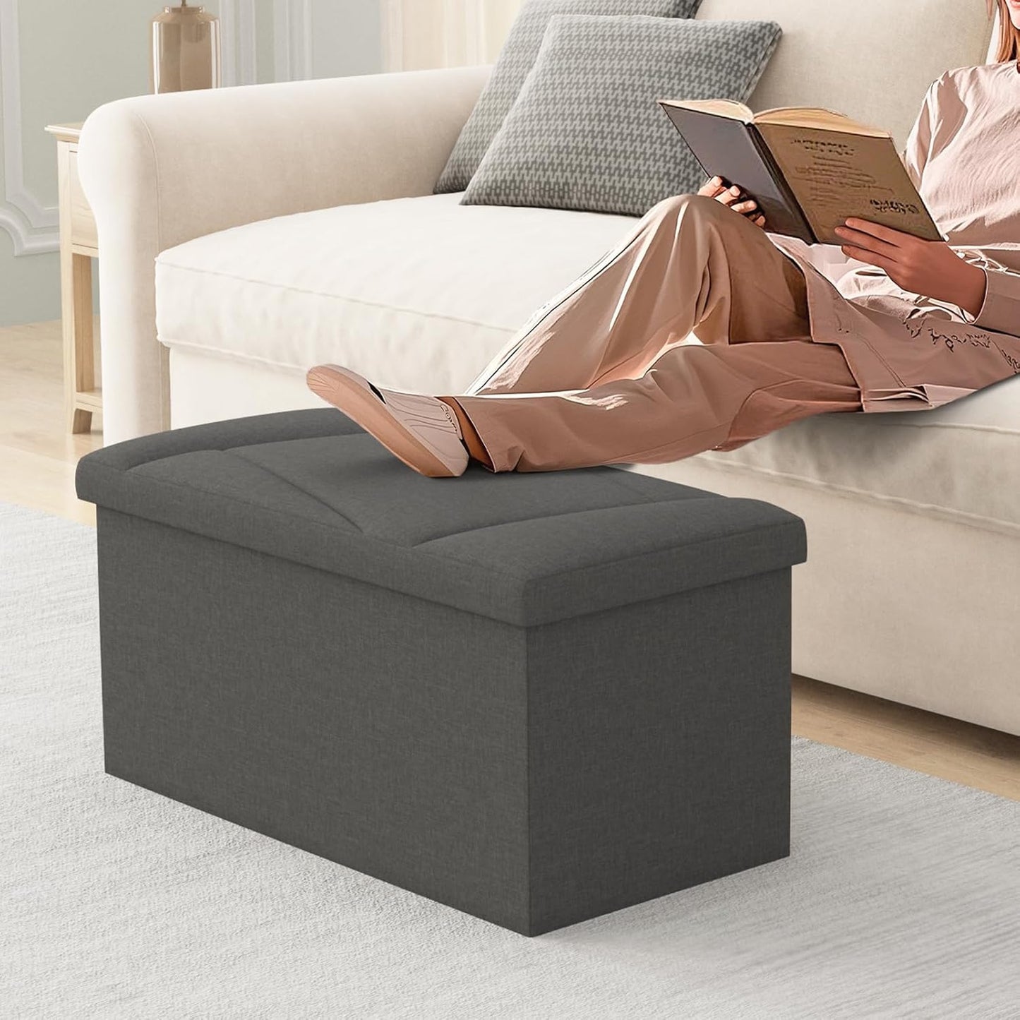 Folding Storage Ottoman Bench, 30 Inches End of Bed Bench Folding Ottoman Storage for Bedroom, Entryway and Living Room, 30"x15"x15",Dark Gray