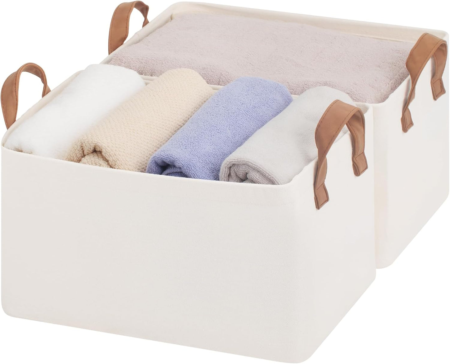 StorageWorks Storage Bins, Fabric Storage Bins for Shelves, Storage Baskets with Metal Frame, Closet Baskets and Bins with Handles, Natural Color, 2-Pack