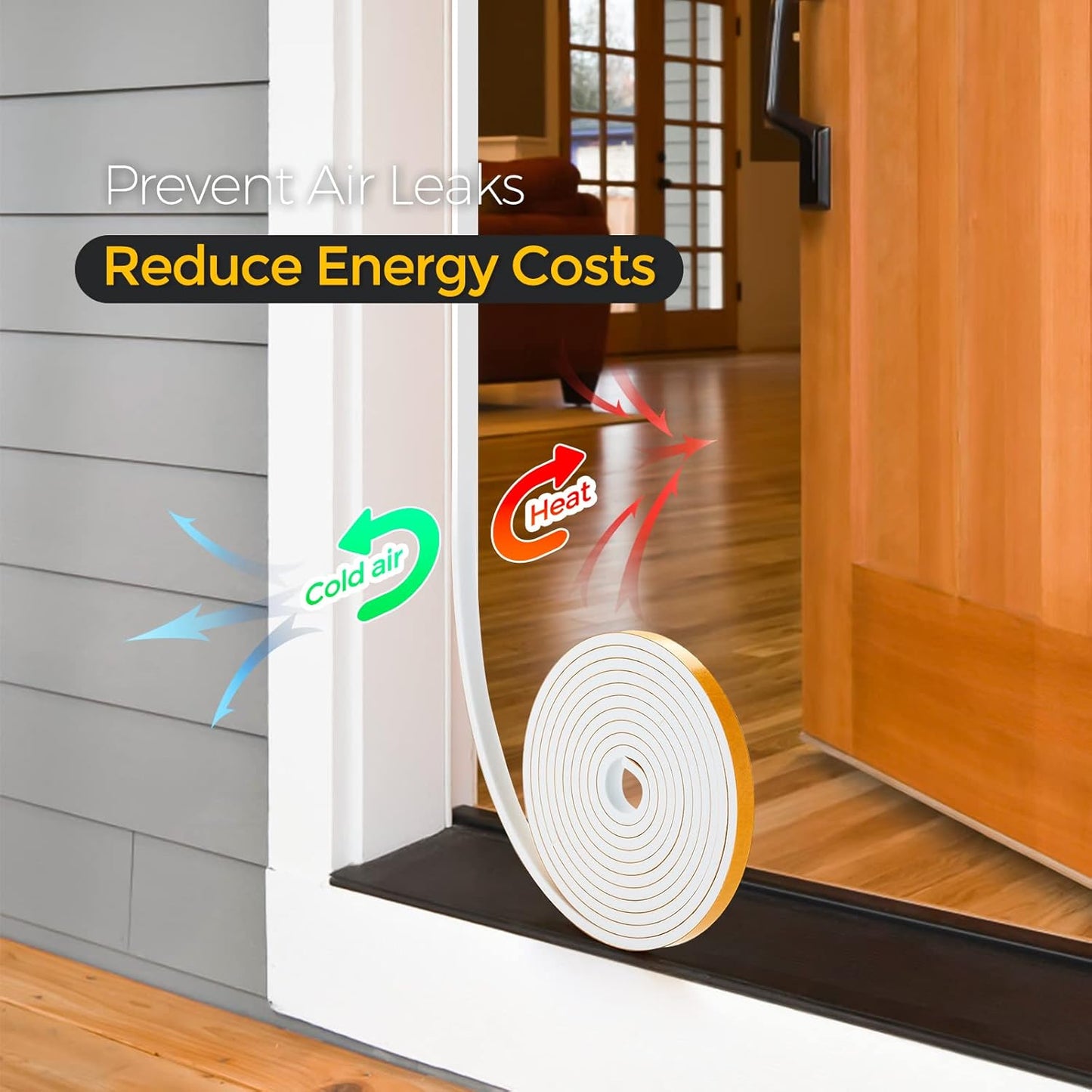 32 Feet Weather Stripping Door Seal, 1/2" Wide X 1/8" Thick Door Seal Strip High Density Foam Tape Adhesive Strip for Door Soundproofing,Window Insulation (1/2" x 1/8" x 32FT,White)