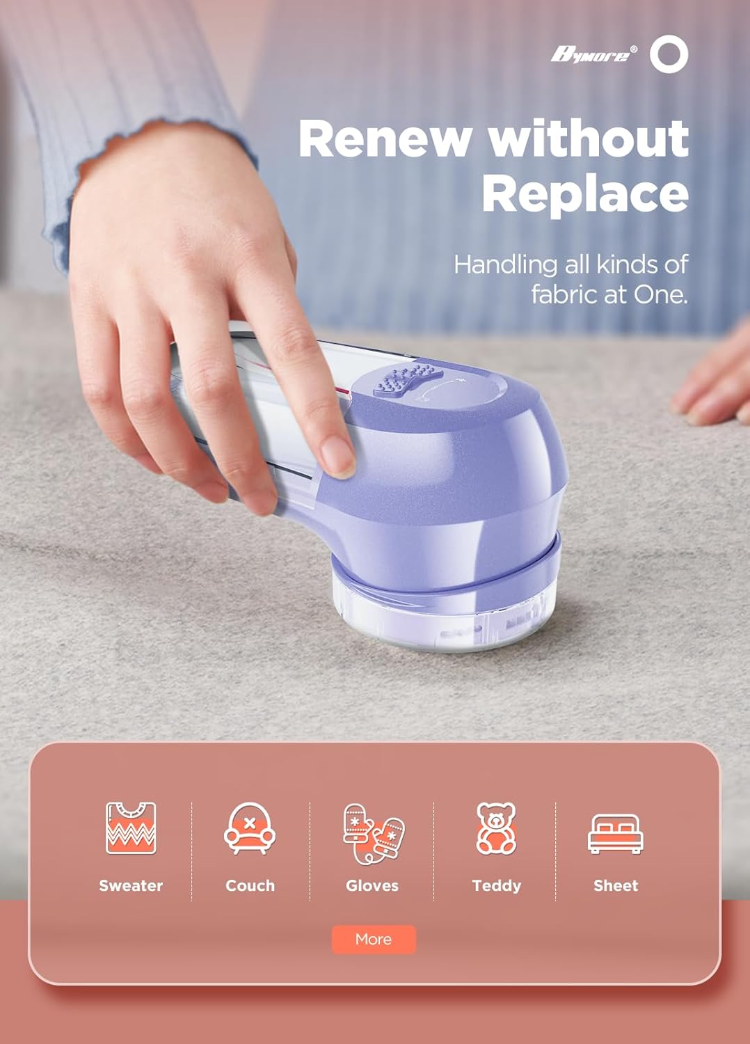 Bymore Fabric Shaver, Lint Remover, Lint Shaver Defuzzer Sweater Shaver for Clothes and Furniture AC Adapter or Battery Operated Pill Fuzz Remover-Light Purple