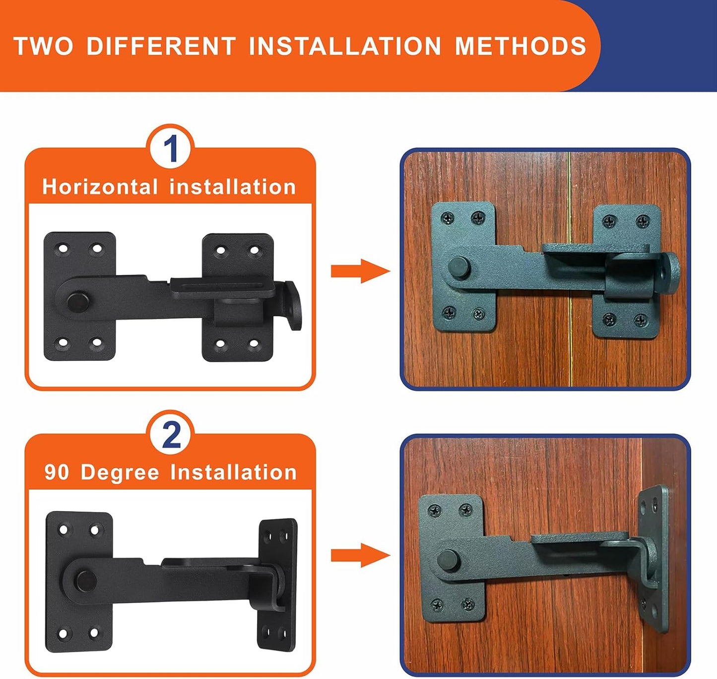 2PCS Flip Latch Lock,90 Degre Heavy Duty Gate Latch with Padlock Hole,Safety Door Bolt Latch Lock,Barn Door Lock Suitable for Wooden Fences,cabinets, bathrooms, Toilets, Windows, etc.