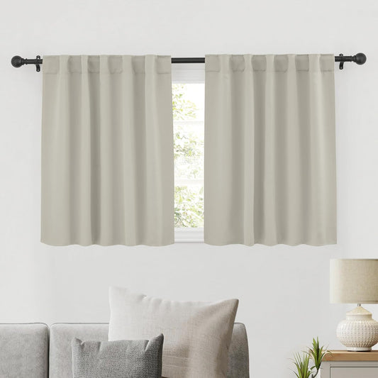 RYB HOME Blackout Curtains for Bedroom, Small Window Shades Thermal Insulating Privacy Drapes for Living Room Classroom Kitchen Bathroom Dining, Wide 42 x Long 36 inch, Natural 2 Panels