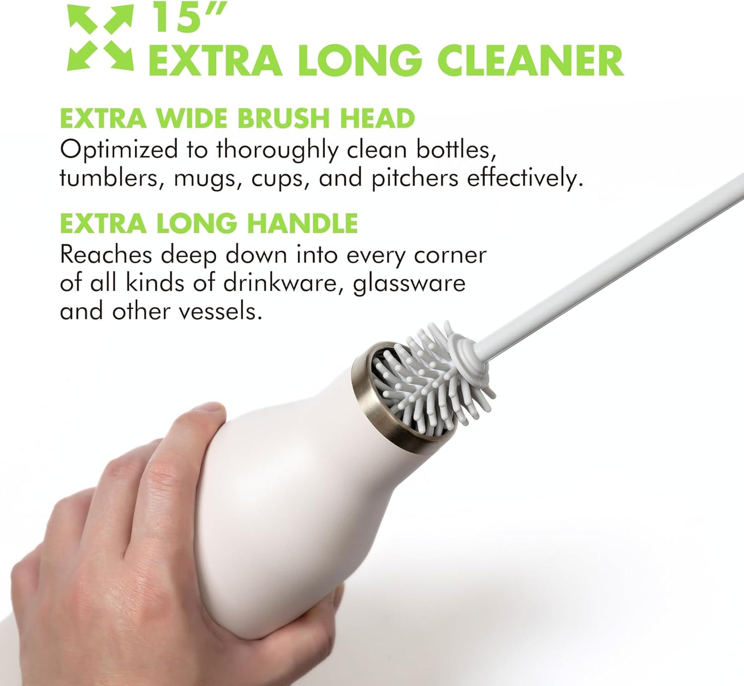 GrandTies Silicone Cleaning Brush Set | Extra Long Brush for Narrow Neck, Water Bottle, Cup, Mug, Blender, Tumbler, Hydro Flask, Baby Bottle, Wine Glass (Fresh Mint)
