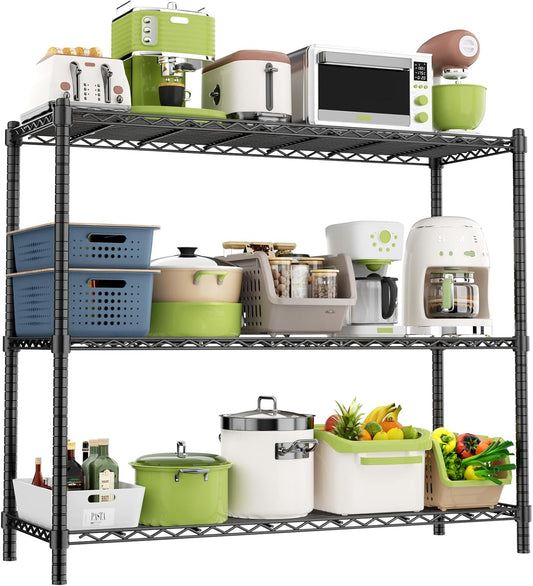 Storage Shelves, 48" L x 20" W x 47" H Heavy Duty Garage Wire Shelving Unit Loads 1200LBS, 3-Tier Adjustable Metal Industrial Utility Shelf Rack for Kitchen, Laundry Room, Basement