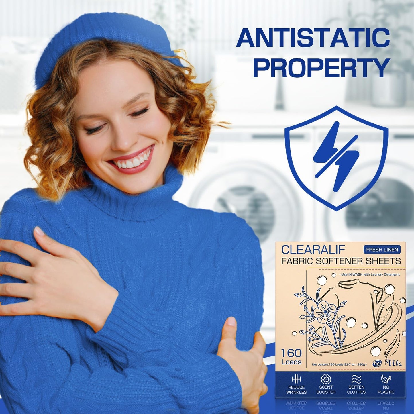CLEARALIF laundry Fabric Softener Sheets, Fresh Linen Scent, 160 Loads, Eco Friendly, Great For Travel, Apartments, Dorms.