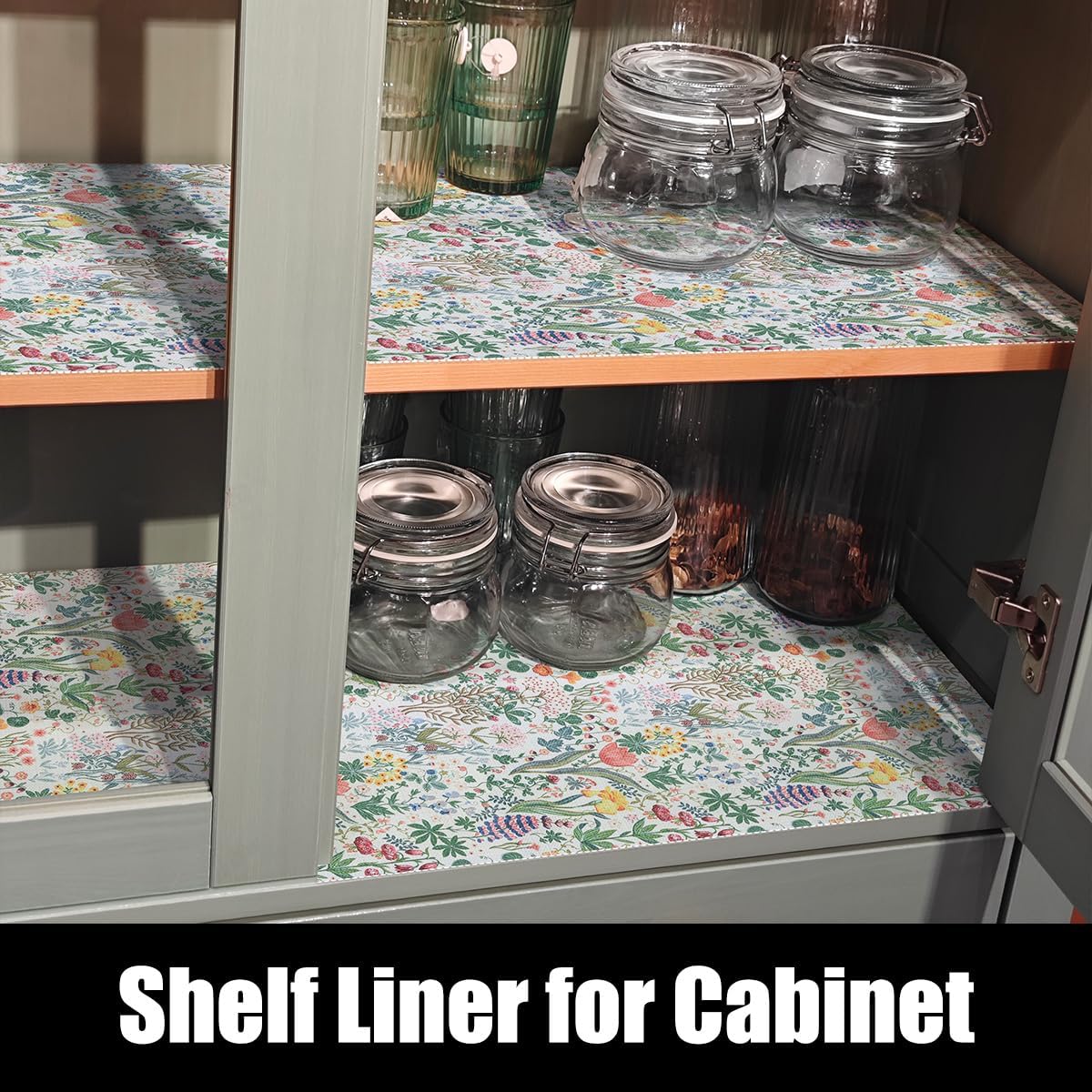 Floral Shelf Drawer Liners, Non Adhesive and Strong Non-Slip Colorful Cabinet Drawer Shelf Liners for Kitchen Wire Fridge, Waterproof Cabinet Liner,Easy to Clean,12IN x 10FT