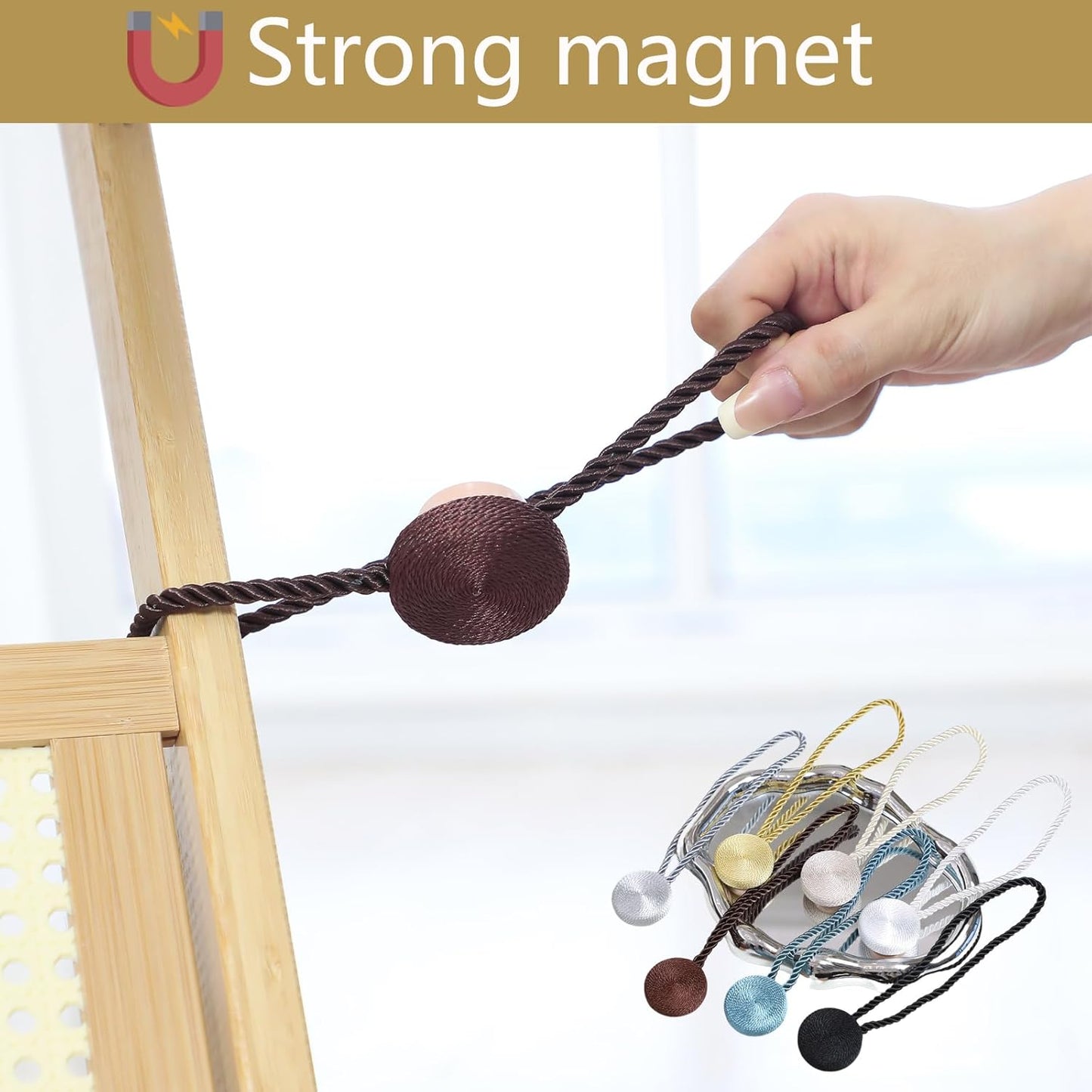 Magnetic Curtain Tiebacks - 12mm Magnetic Tie Backs for Curtains, Heavy Duty No Drill Curtain Holdbacks for Home/Office Windows Drapes, Elegant Gift-Ready Design 7 Colors (2, Coffee)