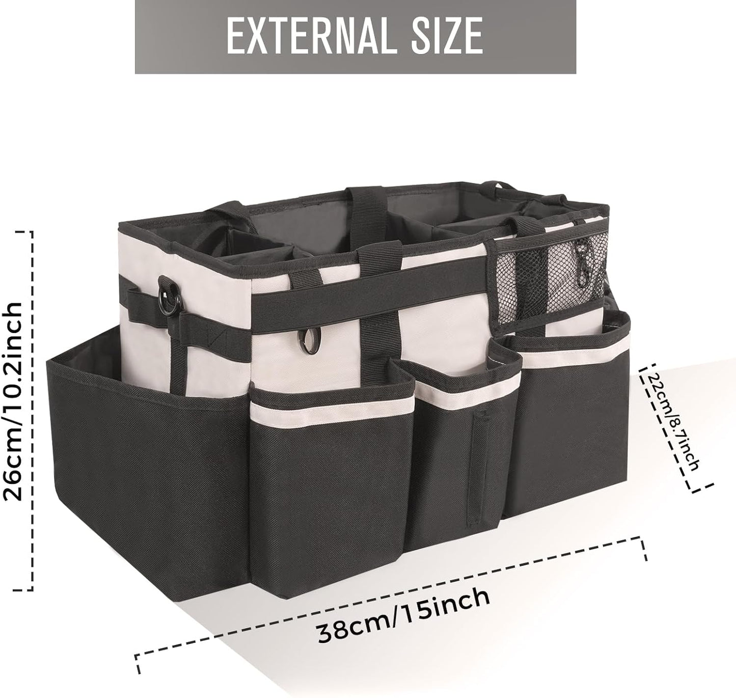 Wearable Cleaning Caddy, Cleaning Caddy Supplies Organizer with Handle & Shoulder Straps for Housekeepers, Under Sink & Car Cleaning Tool Organizers Bag with 4 Foldable Divider (Beige)