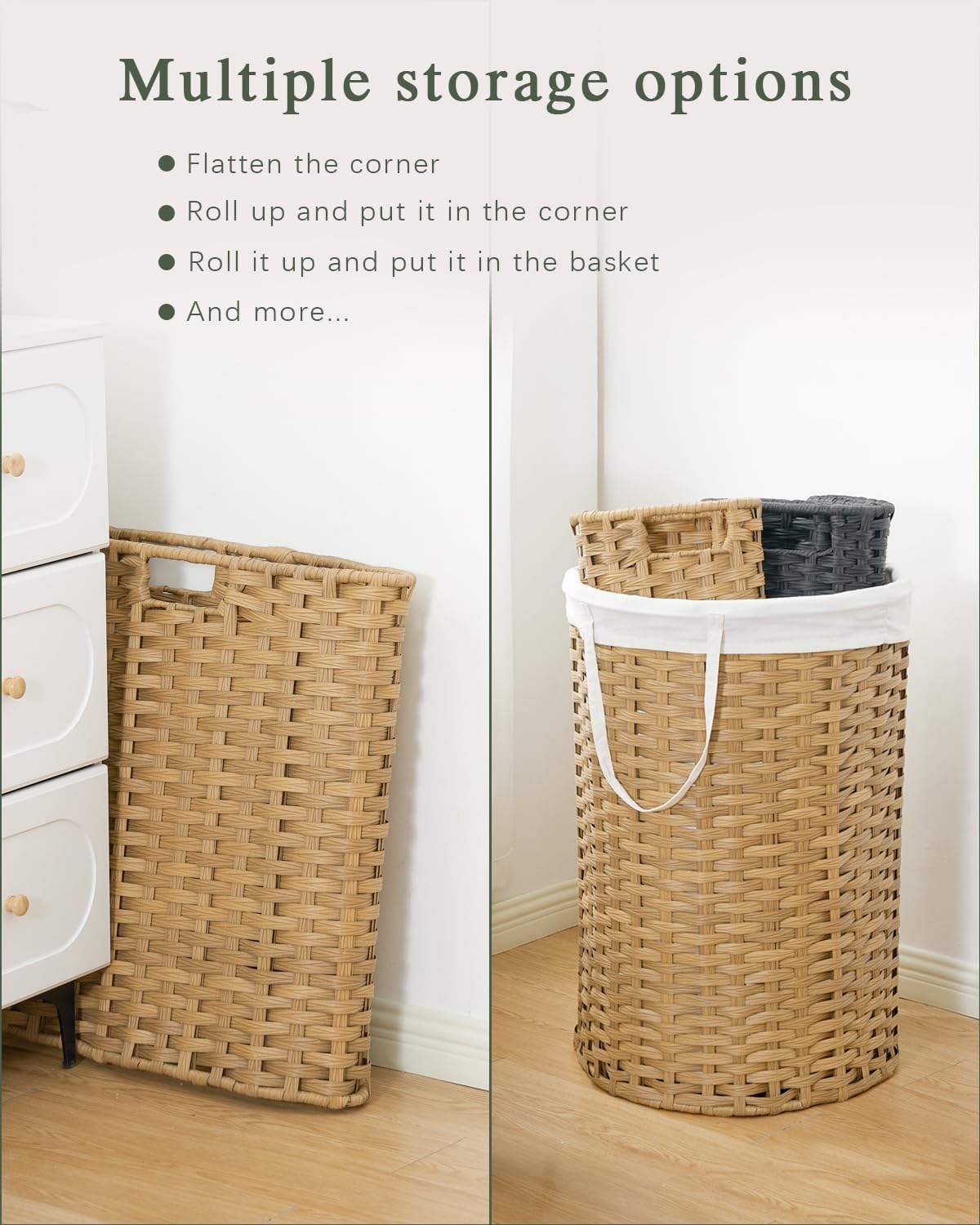 34.3 Gal (130 L) Large Laundry Hamper Laundry Basket Round Handwoven Wicker Laundry Baskets Rattan Laundry Basket with Removable Bag Handles 2 Mesh Bags for Living Room Bedroom Natural