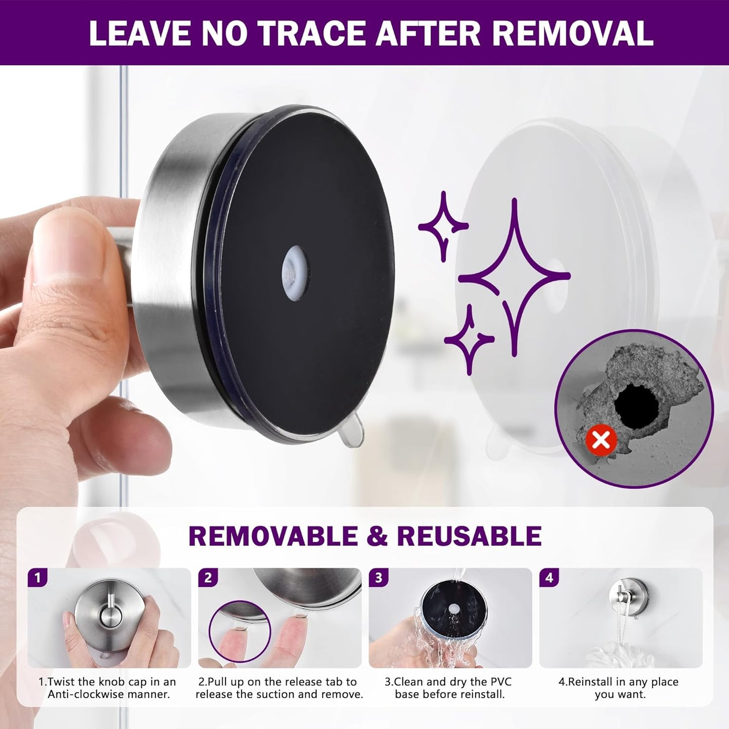 JOMOLA Brushed Stainless Steel Shower & Bathroom Hooks - No Drill Adhesive-Free Suction Cup Hardware, Rustproof Waterproof Metal Wall Mount for Towel Robe, Damage-Free (2-Pack)