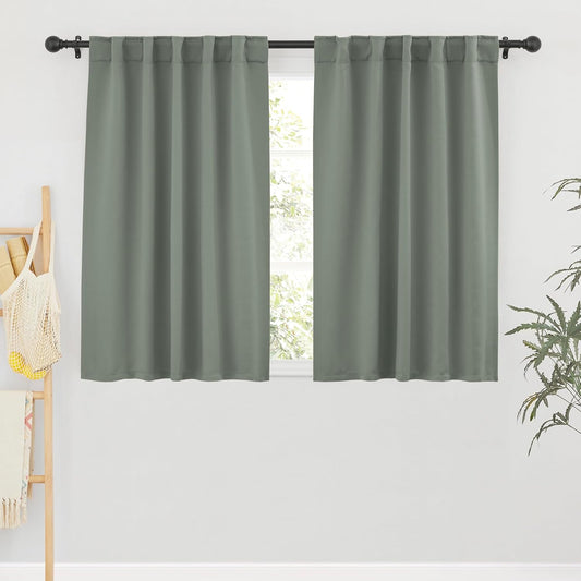 RYB HOME Short Blackout Curtains& Drapes, Room Darkening Drapery Thermal Insulated Privacy Window Covering for Bedroom Living Room Office, W 42 x L 54 inch, 2 Panels, Sage Green