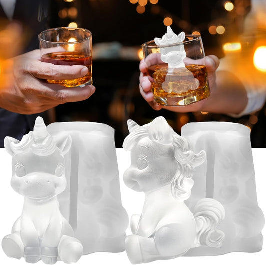 3D Unicorn Ice Cube Silicone Molds Tray for Whiskey, Cocktail, Drink Decor, Bar; Rich Details. Cute Gifts for Women Kids Girls Unicorns Lover, Fun Horse Animal Shape Epoxy Resign Mold; 2 Pack