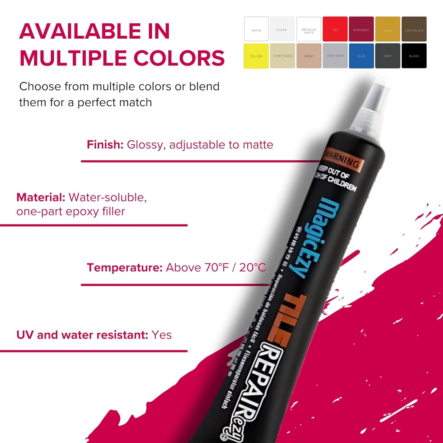 MagicEzy Tile RepairEzy (Light Gray/White Kit) - Porcelain Tile Repair Kit - Fix Cracked or Chipped Ceramic Tiles Fast - Thick Structural Repair Filler, Putty and Adhesive for Tiles