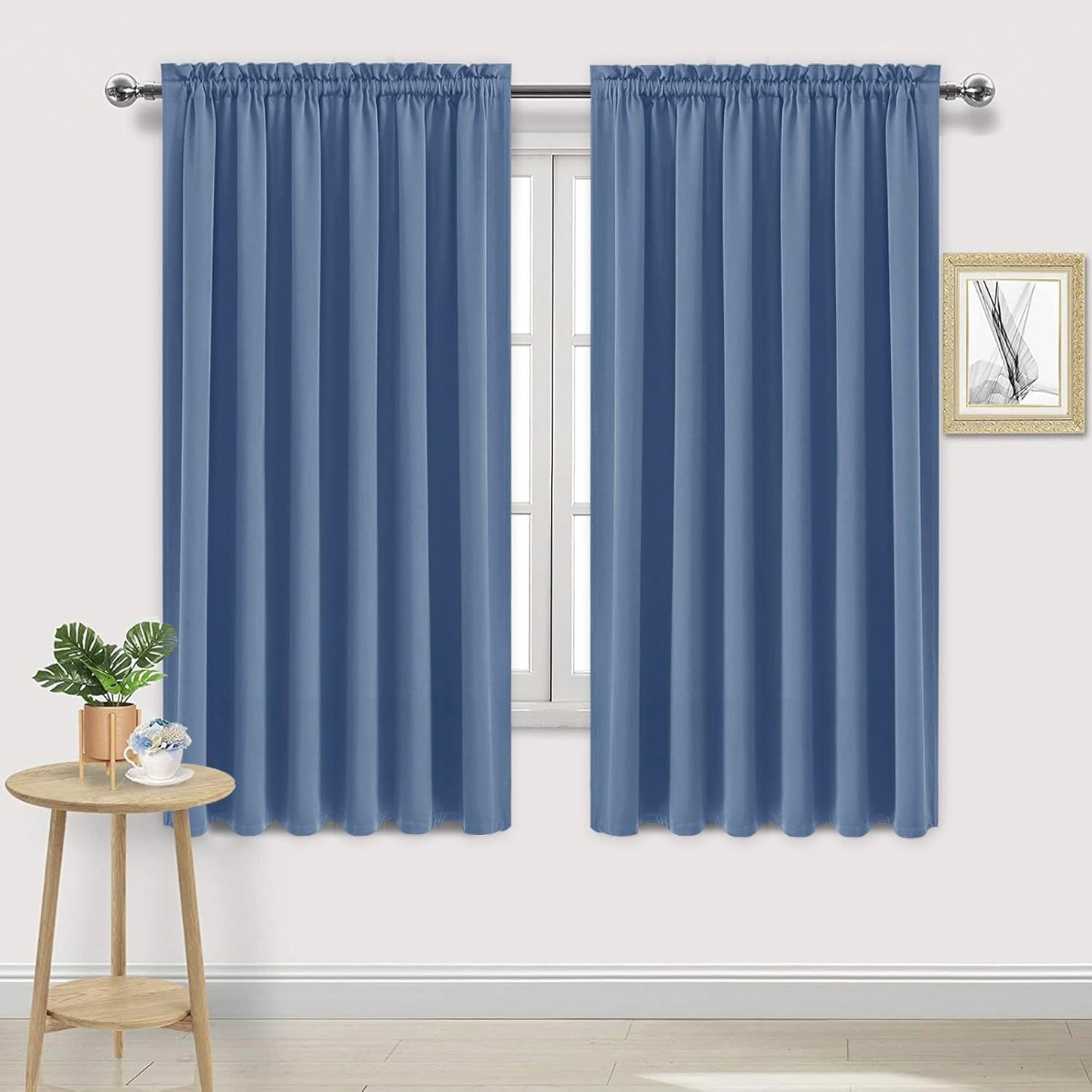 DWCN Blackout Curtains for Living Room Thermal Insulated, Energy Saving & Noise Reducing Bedroom Curtains, Dusty Blue, W 70x L 72 Inch, Set of 2 Rod Pocket Curtain Panels