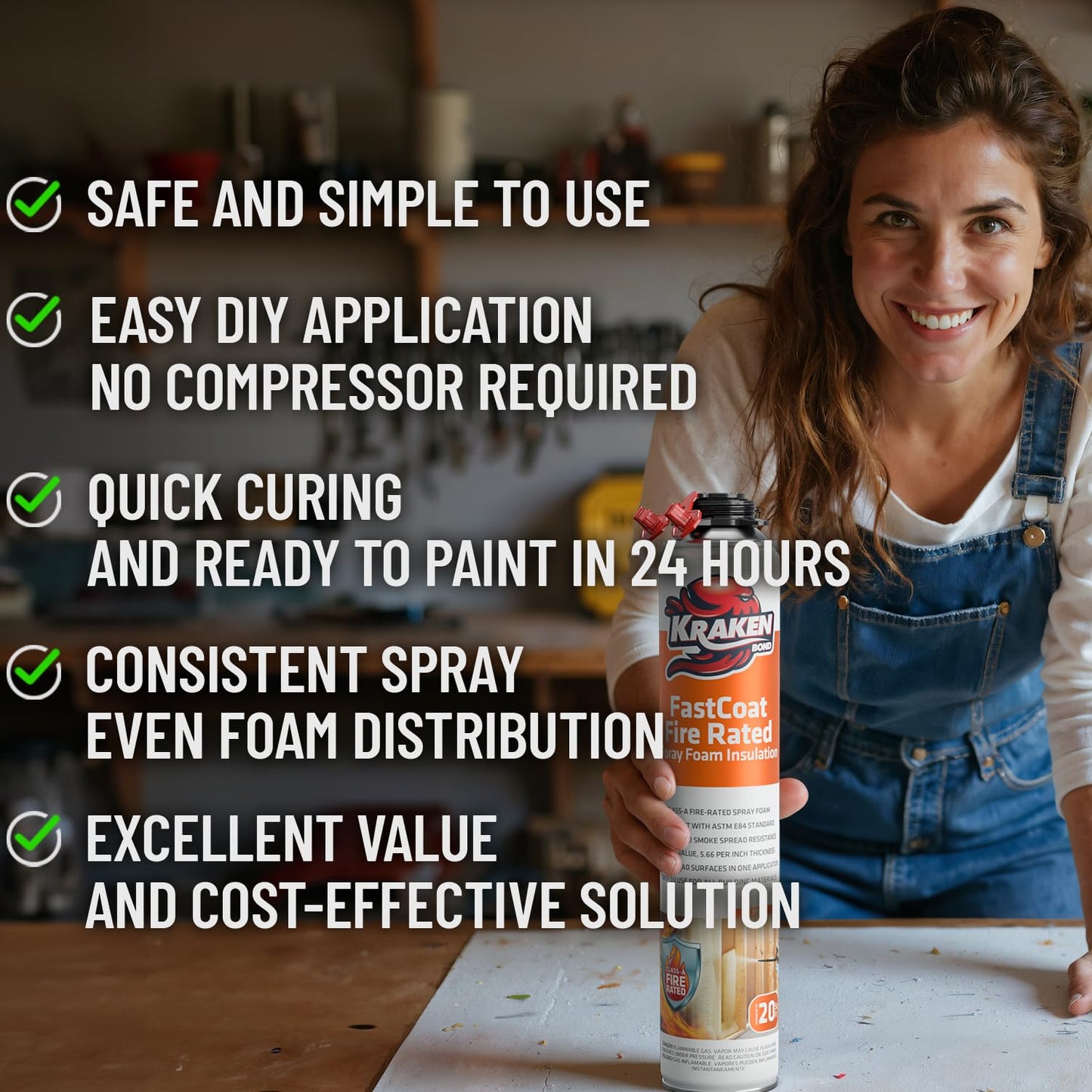 Kraken Bond Fastcoat Fire Rated Spray Foam Insulation Kit Closed Cell in a Can 40 sq ft (2x27.1 oz.) (R-Value 11.32 / 2in) - Spray Foam for Garage Door, Attic, Wall Gun & Cleaner Not Included, 2 Pack