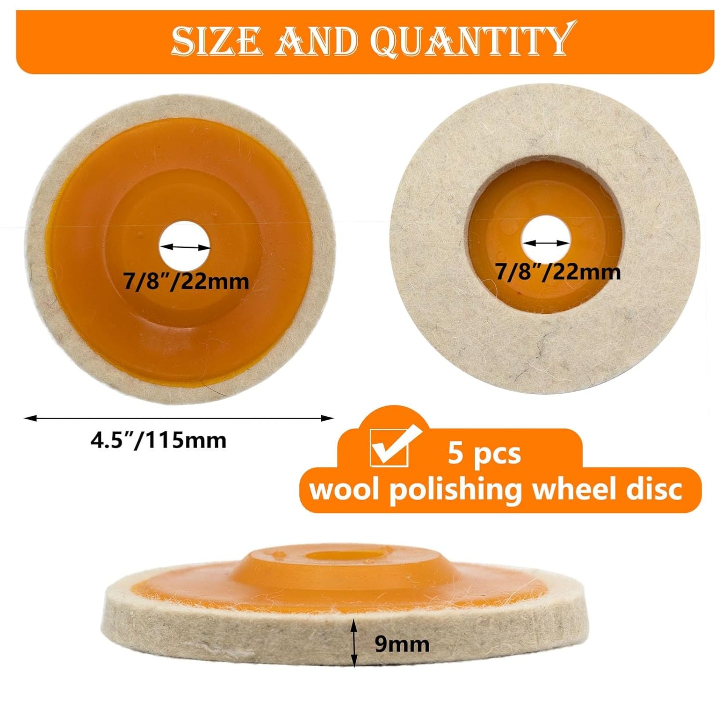 5 Pcs 4.5 Inch Wool Felt Polishing Wheel Disc,Wool Polishing Wheel Disc for 7/8 Inch Angle Grinder, for Metal Aluminum,Stainless Steel, Chrome, Jewelry, Wood, Plastic, Ceramic, Glass