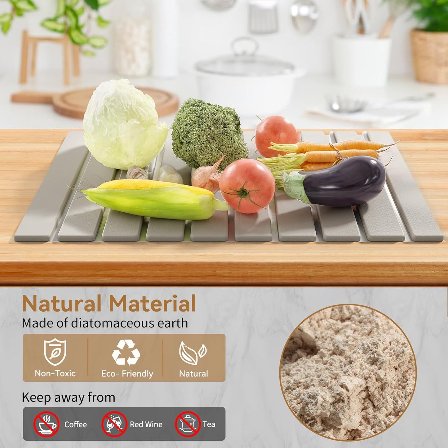 Stone Dish Drying Mats for Kitchen Counter-23.6''x15.3'' Foldable Quick Dry Stone Mat Kitchen,Eco-Friendly,Absorbent Diatomaceous Earth Mats for Dishes Bottles Cups Bathroom Any Countertop-Light Gray