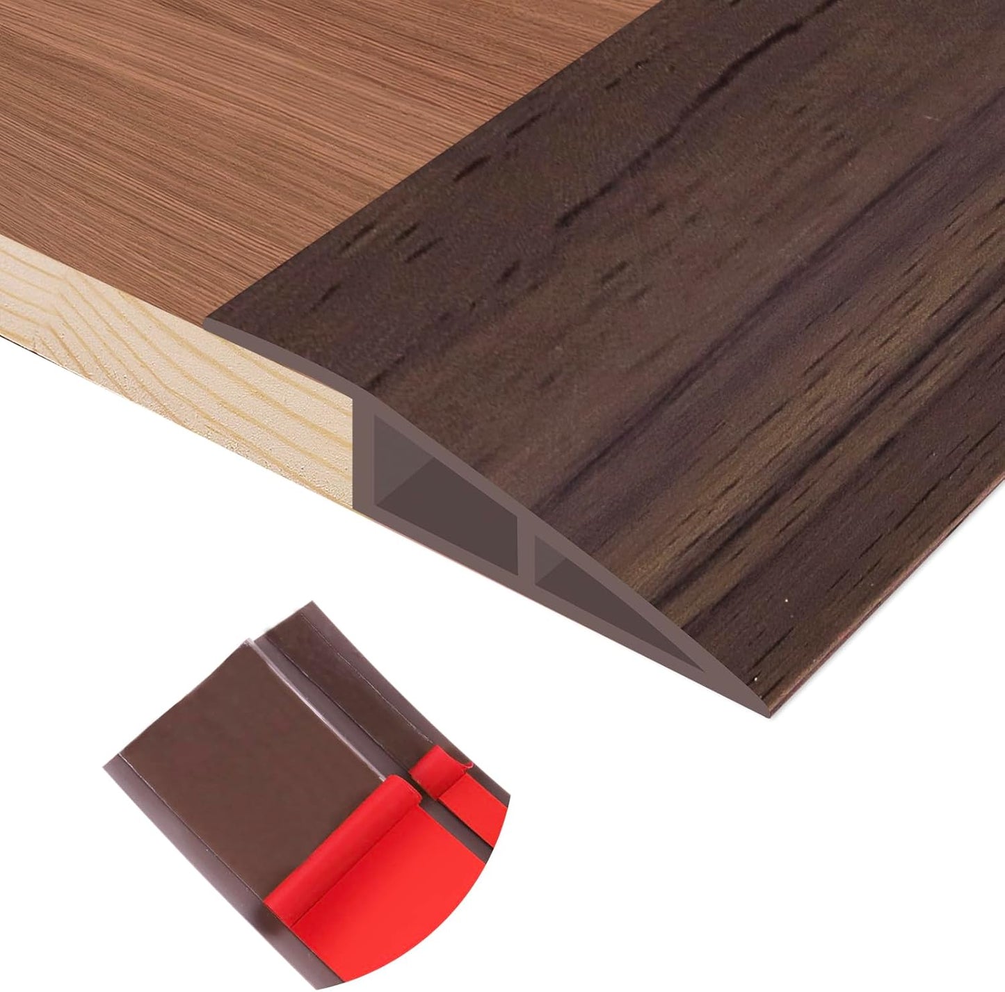 Floor Transition Strip Self Adhesive Vinyl Door Threshold for Doorways Carpet Edging Trim Overlap Edge Reducer for Laminate Floor, Carpet, Tile (Deep Brown Wood Grain, 2/5" to 3/5", 6.6Ft)