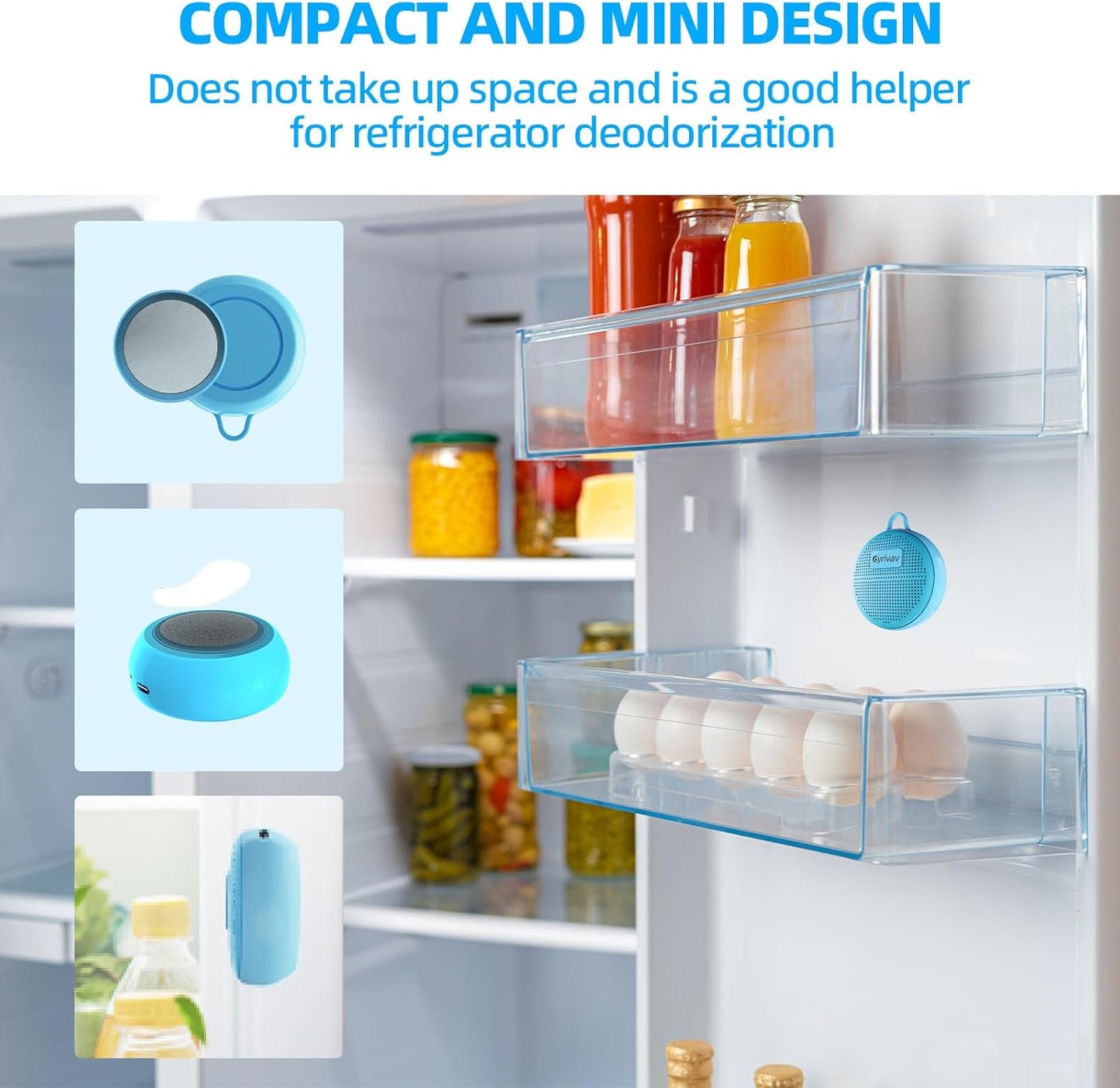 Fridge Deodorizer, Mini USB Odor Eliminator, Refrigerator Deodorizer, Suitable for Refrigerator, Car, Wardrobe, Shoe Cabinet, Better Than Than Charcoal Air Purifiers（Blue）